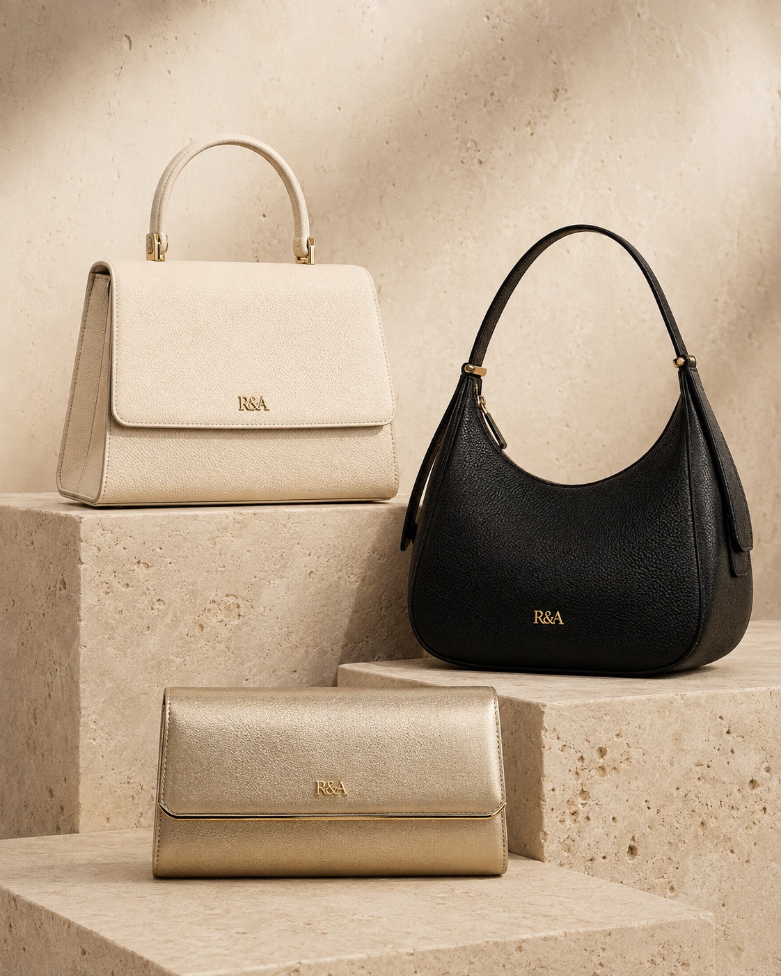R&A by Salem women’s structured handbags and evening clutch